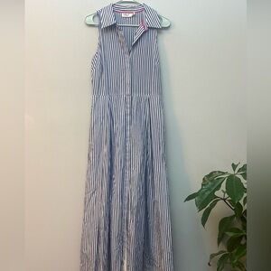 Eliza J women’s blue and white striped‎ sleeveless maxi button down dress sz 8